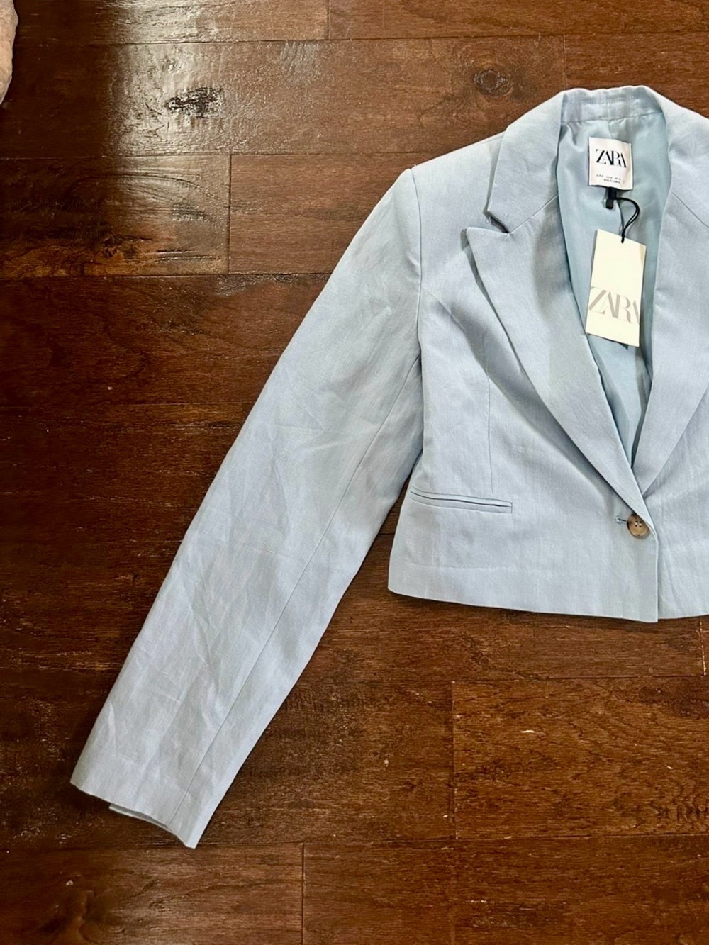 Zara- Light Blue Cropped Blazer Jacket Size
Small Tailored Single Button-NWT - Picture 5 of 10